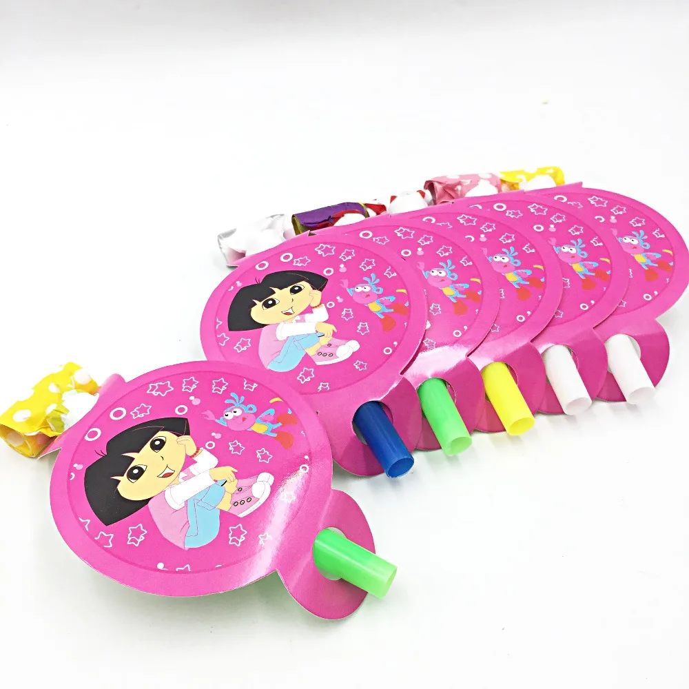 

6pcs/bag Dora Blowout Party Supplies Party Favors/Girls Happy Birthday Decoration Baby Fovers Party Supplies Noise Maker Dora