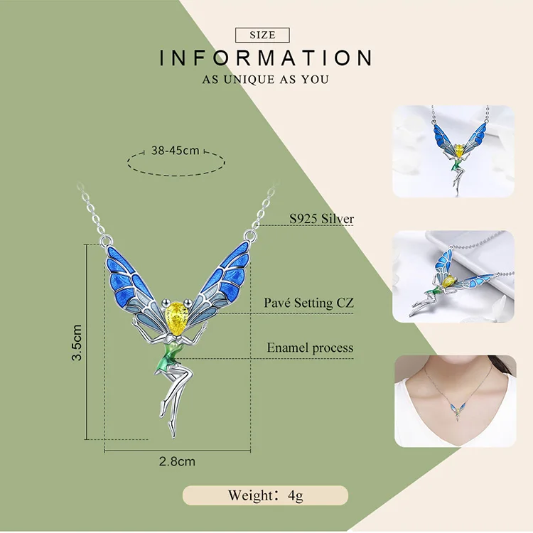 BISAER, 925 пробы, серебряная эмаль, Летающая бабочка, фея, подвеска и ожерелье, серебряная цепочка, звено, ожерелье для женщин, подарок, GXN253