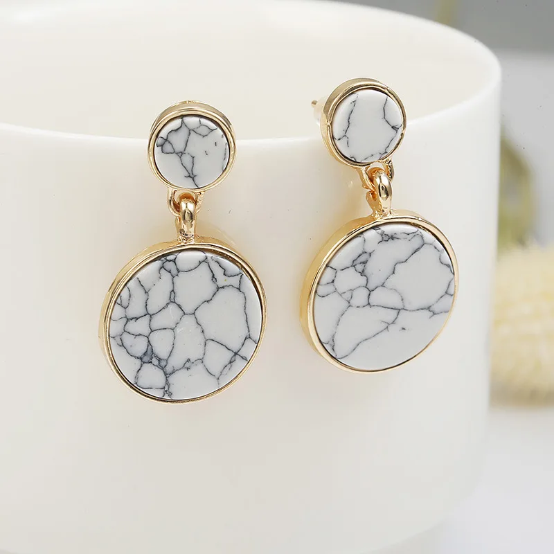 

Vintage Simple Round Drop Earrings For Women With White/Black Natural Stone Female oorbellen Jewelry Boucle d'oreille femme 2019