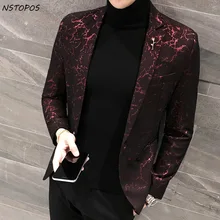 Мужской блейзер с принтом s Masculina, приталенный, новинка, красный, синий, черный, 3XL, элегантные, для свадебной вечеринки, стильные блейзеры для мужчин, куртка