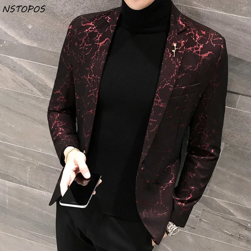 

Mens Printed Blazer Masculina Slim Fit 2017 New Wind Red Blue Black 3XL Elegant Wedding Party Stylish Blazers For Men Jacket