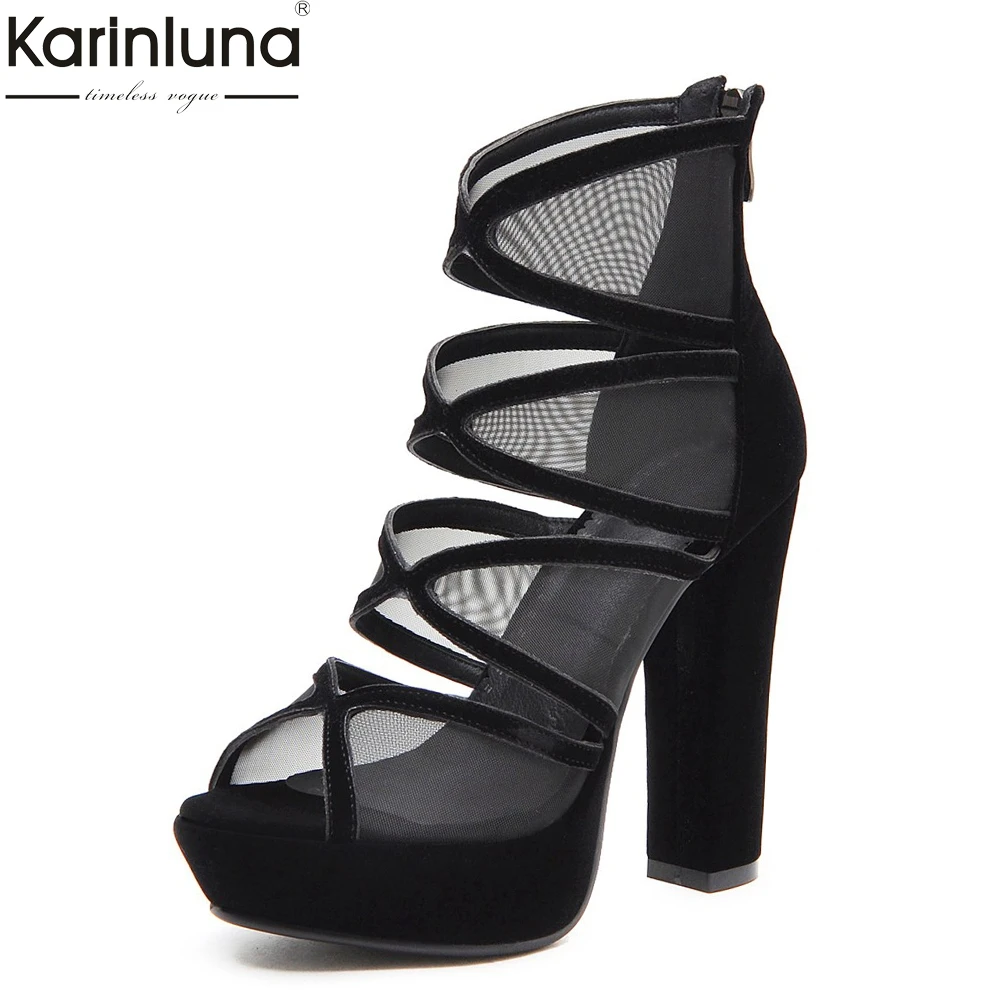 

2019 Elegant air mesh sexy Big Size 33-43 Platform Sandals Women shoes Summer lady party prom Sandals High Heels Shoes Woman