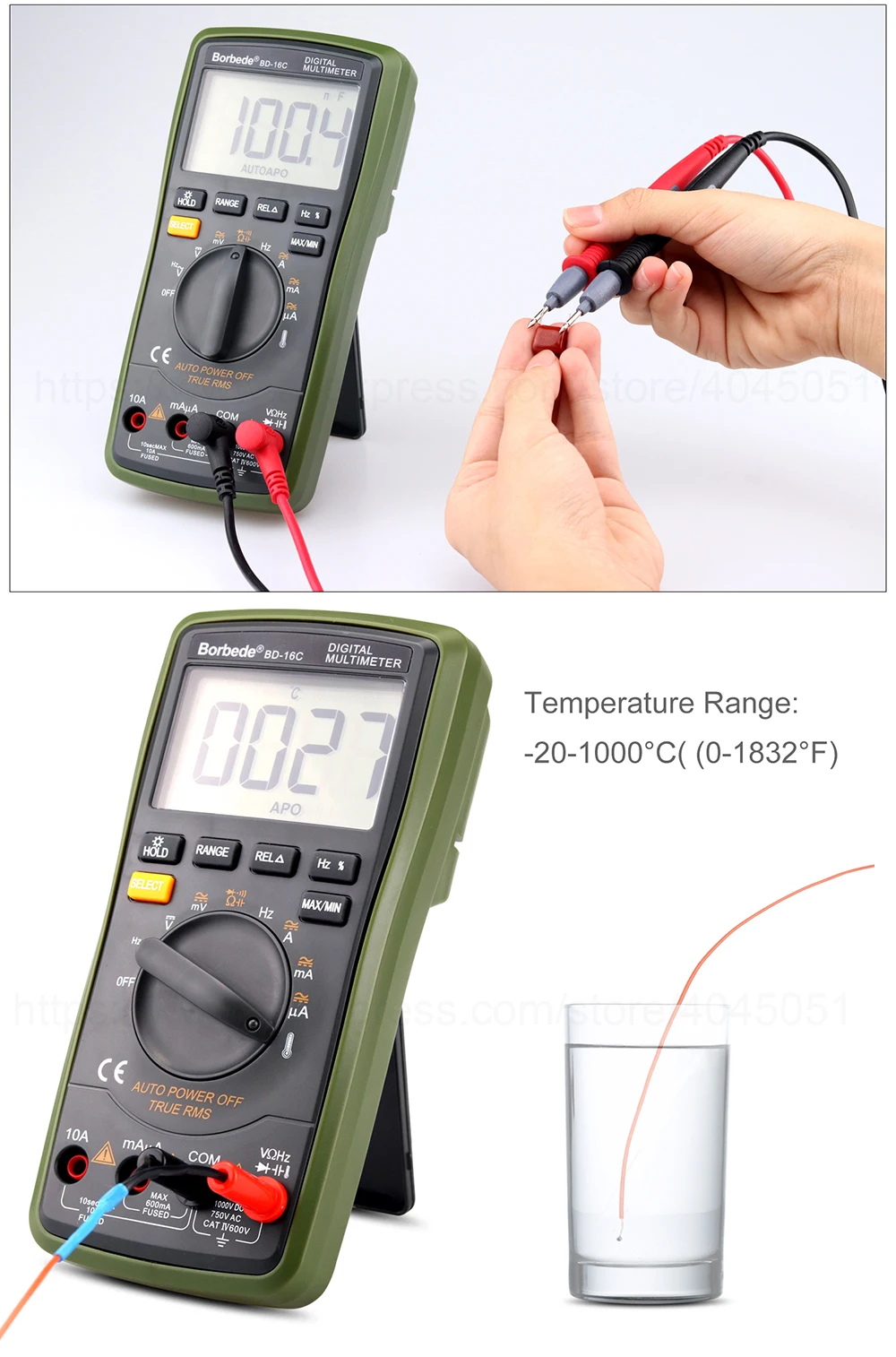 Borbede Auto Digital Multimeter Range BD-16C of 6000 Counts AC DC Resistance Temperature Capacitance True RMS Diode Tester