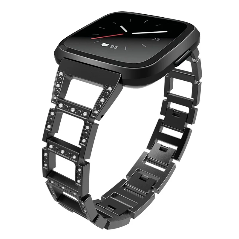 LPWHH Stainless Steel Watchband For Fitbit Versa Smart Watch Holes Rhinestone Metal Buckle Elegant Ladies Watch Bands Strap