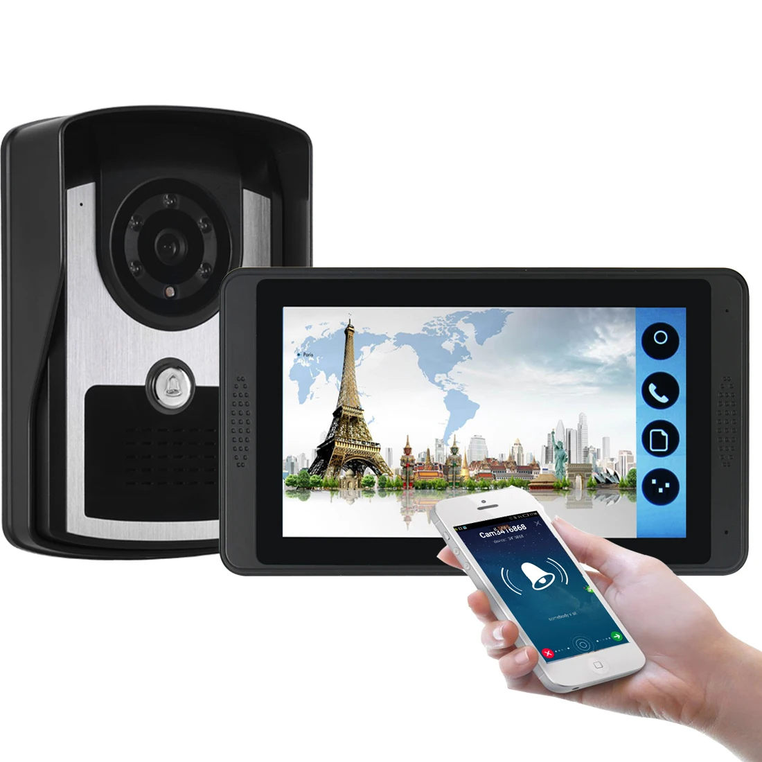 7 Inch Wireless/WiFi Smart IP Video Door Phone Intercom System with 1x1200TVL Wired Doorbell Camera,Support Remote unlock 7 Inch Wireless/WiFi Smart IP Video Door Phone Intercom System with 1x1200TVL Wired Doorbell Camera,Support Remote unlock