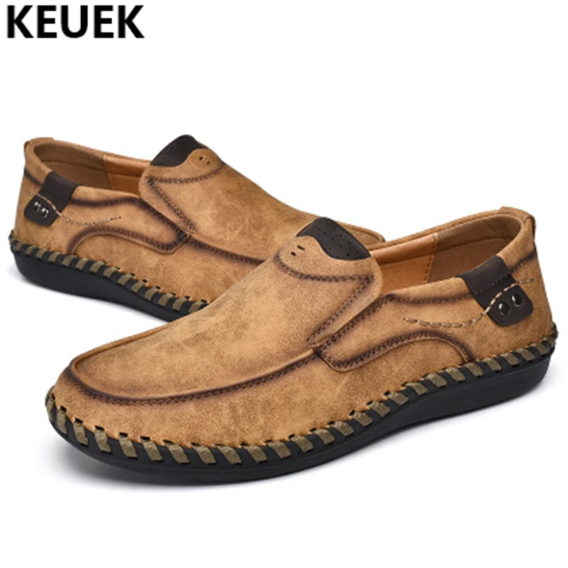 New arrival Autumn Men Casual shoes Handmade Breathable Slip-On Loafers Large size Driving shoes British style Leather shoes 01B