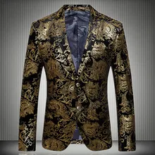 Весенне-осенний мужской тонкий индивидуальный блейзер с принтом мужской золотой костюм верхняя одежда мужская одежда
