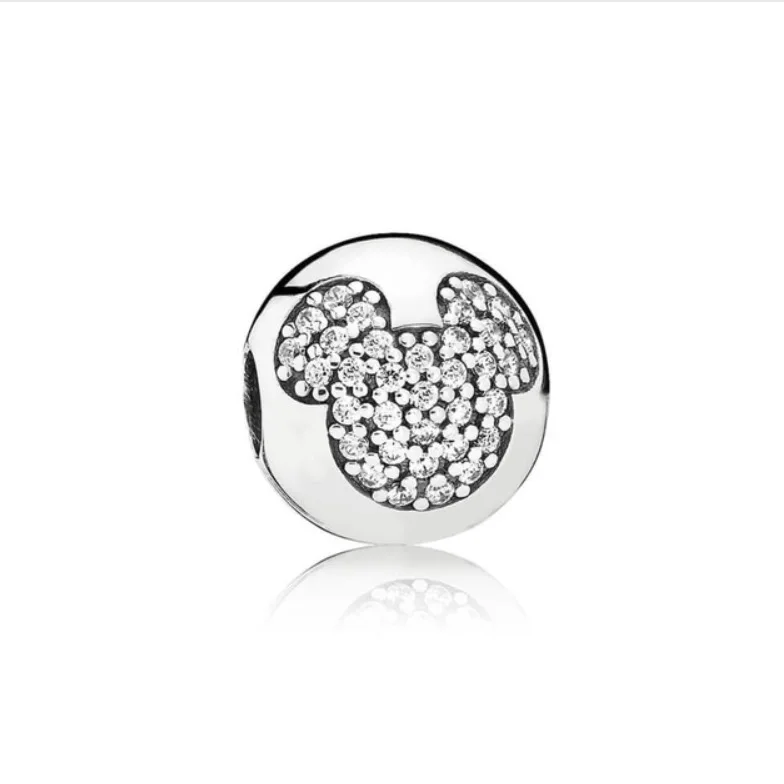 

925 Sterling Silver Beads fit Original Pandora Bracelets Cartoon Mouse Clips Charm CZ Clear for Women Silver Fashion Jewelry
