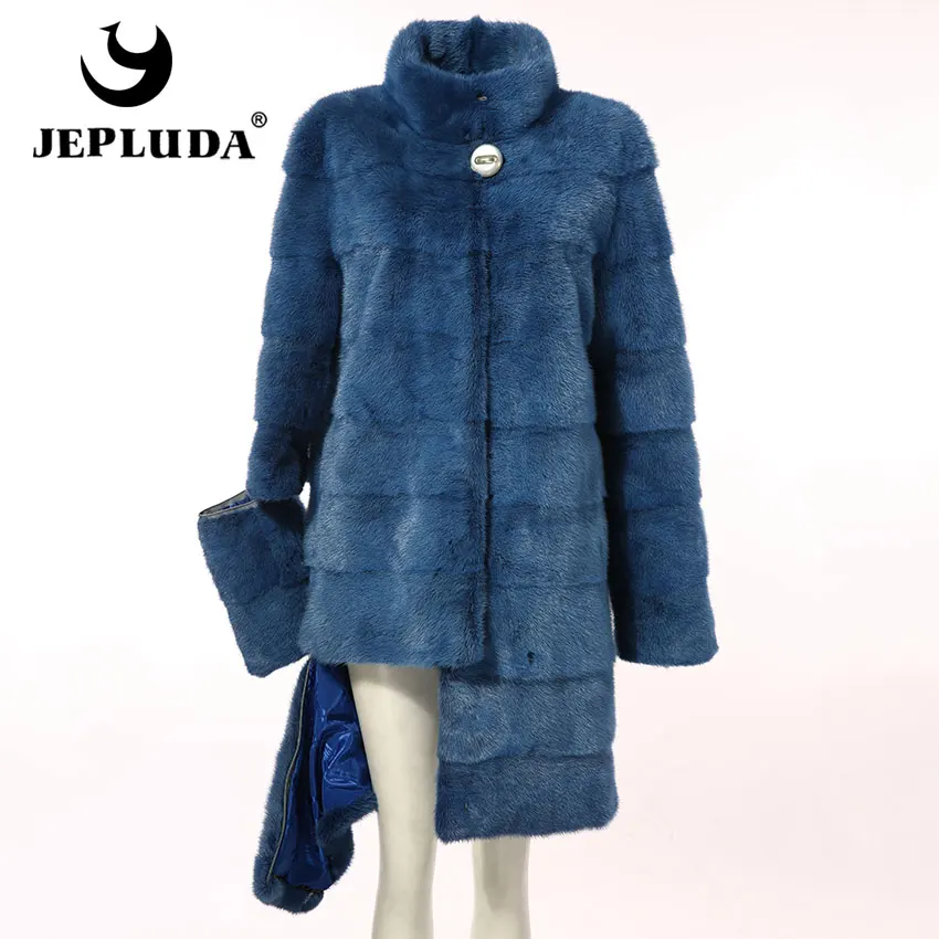 

JEPLUDA High Quality Natural Mink Fur Coat Women Sleeves Hem Removable Winter Real Fur Coat Winter Women's Real Mink Fur Jacket