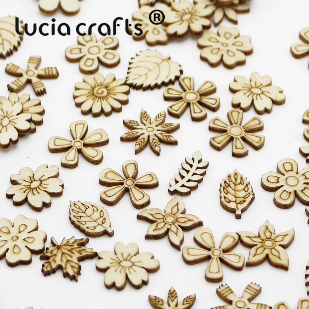 

100pcs 10-20mm Random Flower Chips Leaf Wooden Crafts Embellishments DIY Scrapbooking Decorative Sewing Graffiti Buttons E0709