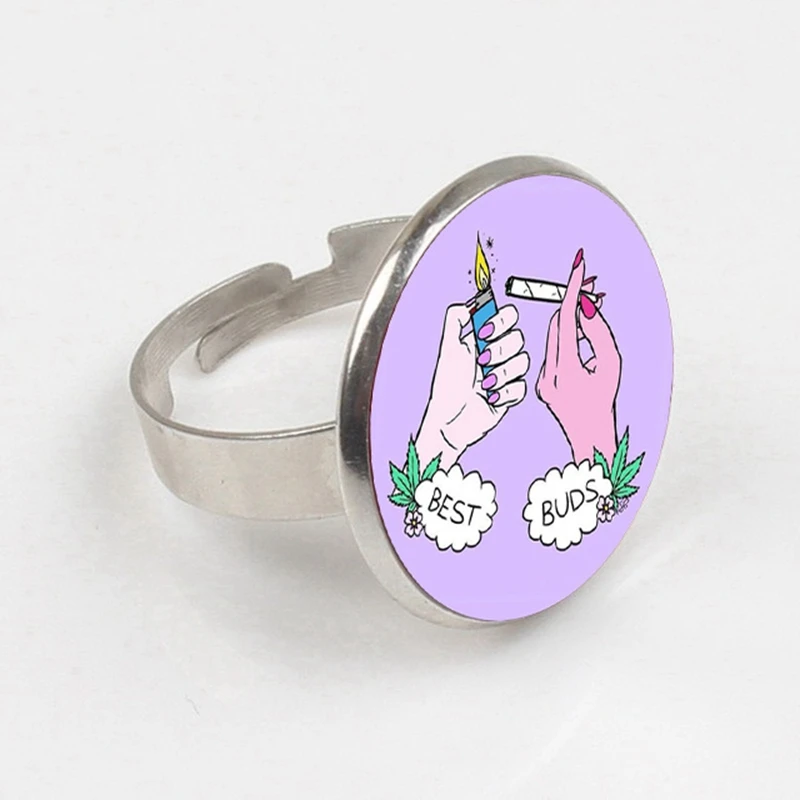 

2019 Punk BEST BUDS Cigarettes and Lighters ring Purple Pink Statement Best Friends Murano Glass Cabochon ring