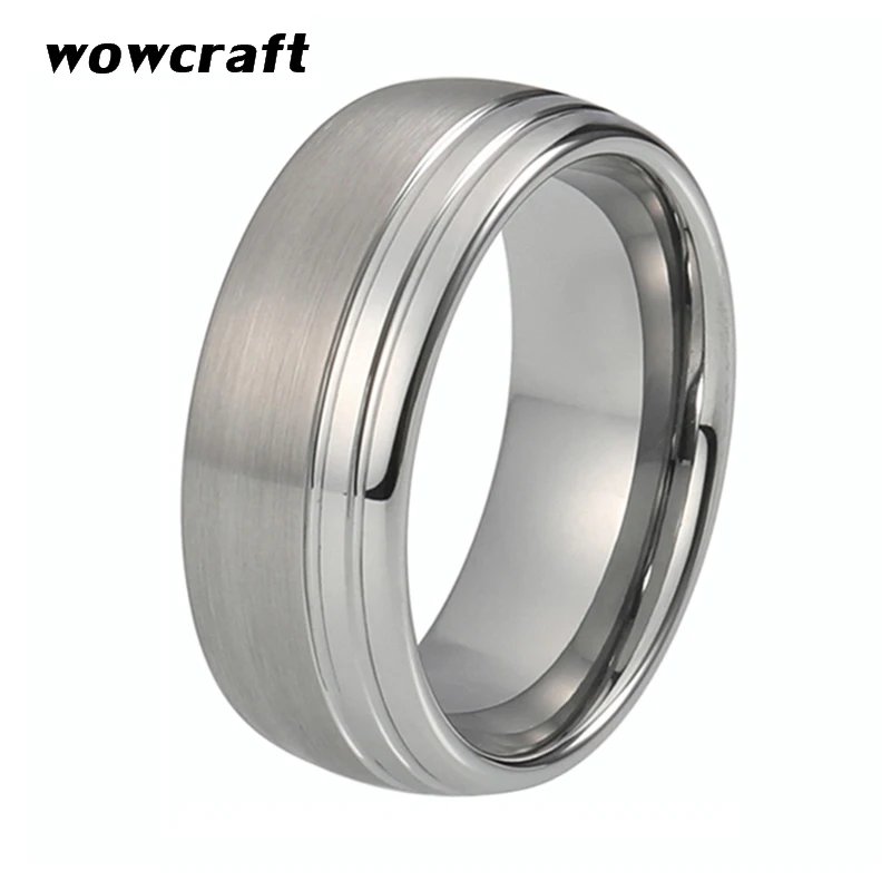 

8mm Silver Tungsten Wedding Bands for Men Women Brushed Polished Finish Domed band with Grooves Engagement Ring
