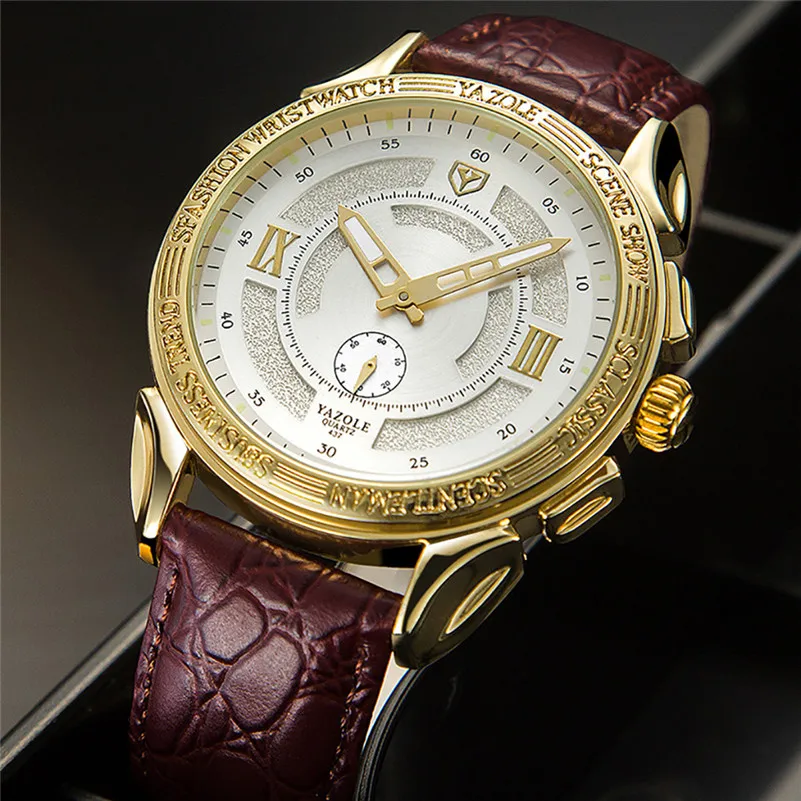 

Luxury Men Watches Classic Men's Leather Belt Business Quartz Watch two Needle Half Hollow Wristwatch Gifts Relogio Masculino `D