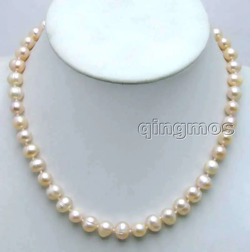 

SALE Big 8 to 9MM Pink Natural Freshwater PEARL 17" NECKLACE -nec5840 Free shipping Wholesale/retail