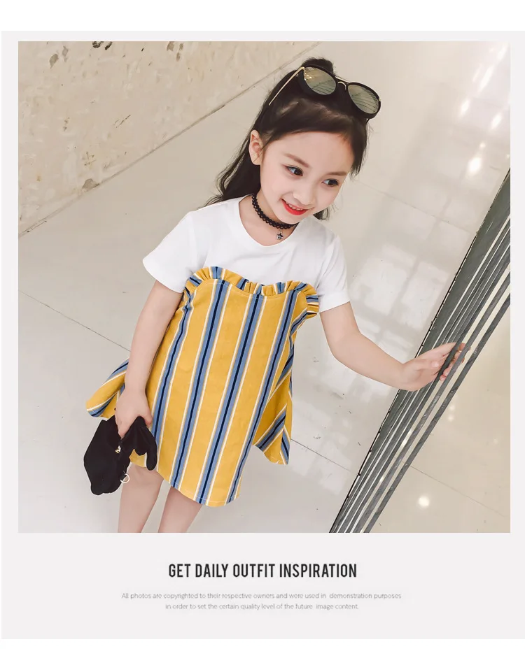 Princess dress Kids Baby Girls Summer Stitched striped bows Short sleeved dress sweet style children's clothing (7)