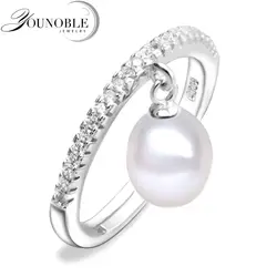Настоящее пресноводный жемчуг кольца для женщин, белый культивированный жемчуг кольцо стерлингового серебра 925 подарок маме на день