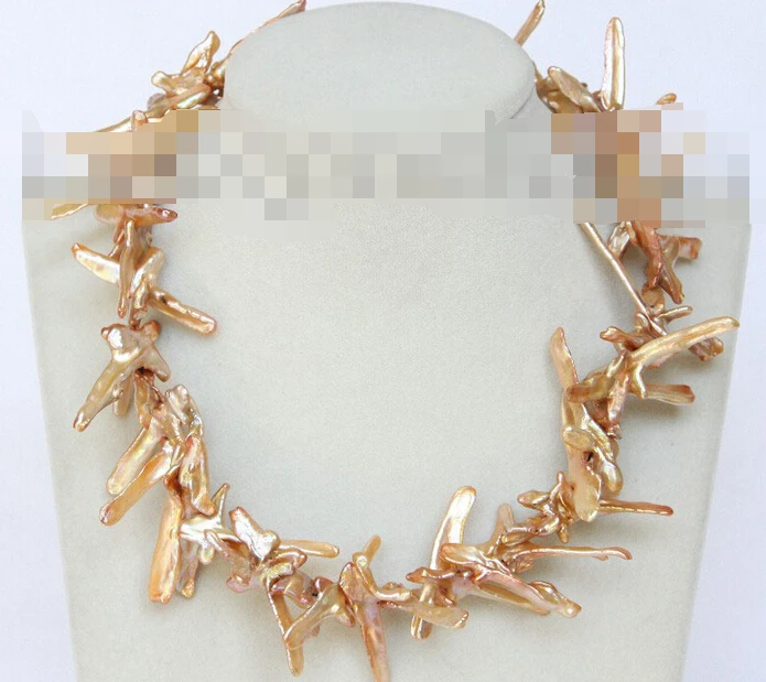 

NEW N263 Baroque 17" 38mm cross champagne Reborn keshi pearls necklace