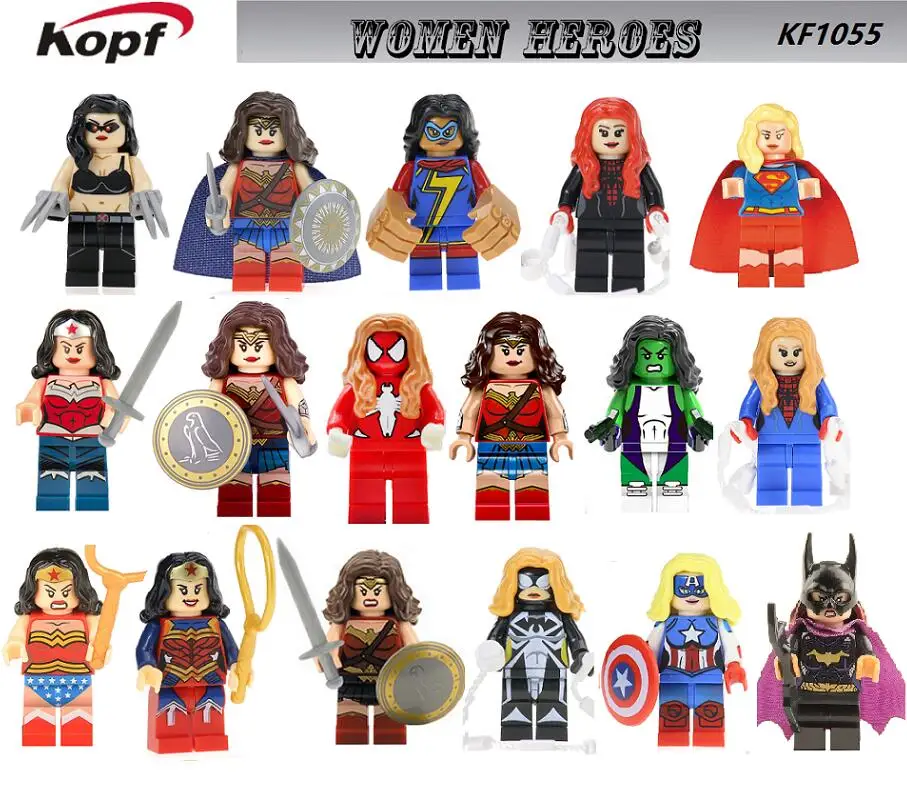 

Single Sale Building Blocks Super Heroes Bricks Wonder Woman Spider-Woman Hulk Captain America Figures For Children Toys KF1055