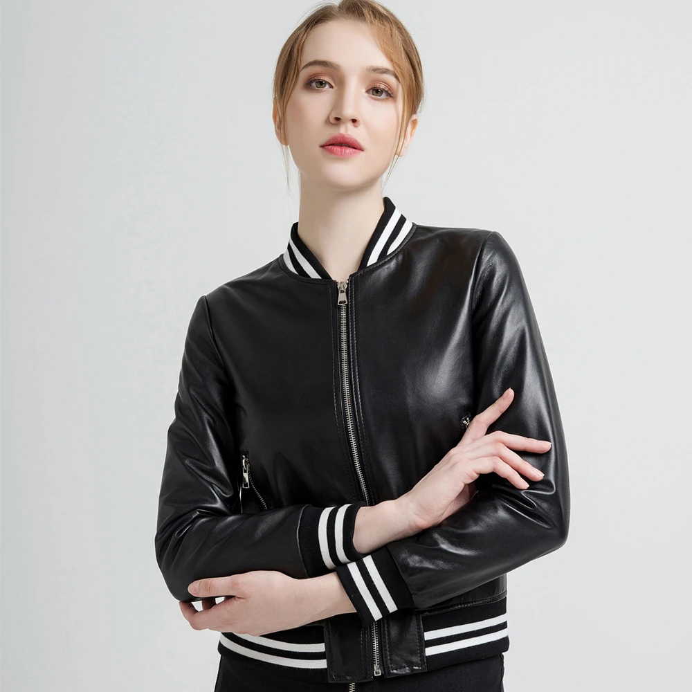 Gours, женские Куртки из натуральной кожи, женская модная короткая мотоциклетная куртка, черная классическая куртка в стиле панк, Женская куртка из овчины 301