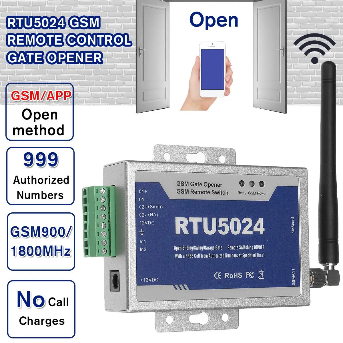 

RTU5024 GSM Door Gate Opener Upgrade Version Relay Switch Wireless Remote Control Door Access Opener 900/1800Mhz for 999 Users