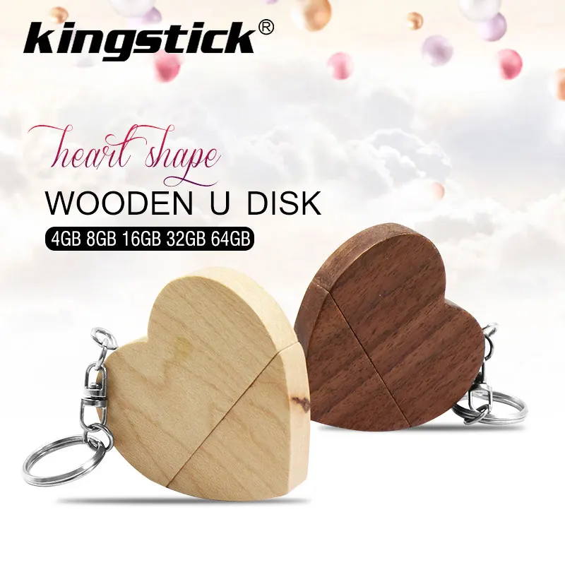 

USB 2.0 wooden Heart-shaped pendrive 4GB 8gb 16GB 32GB 64GB 128GB usb flash drive External storage memory stick pen drive