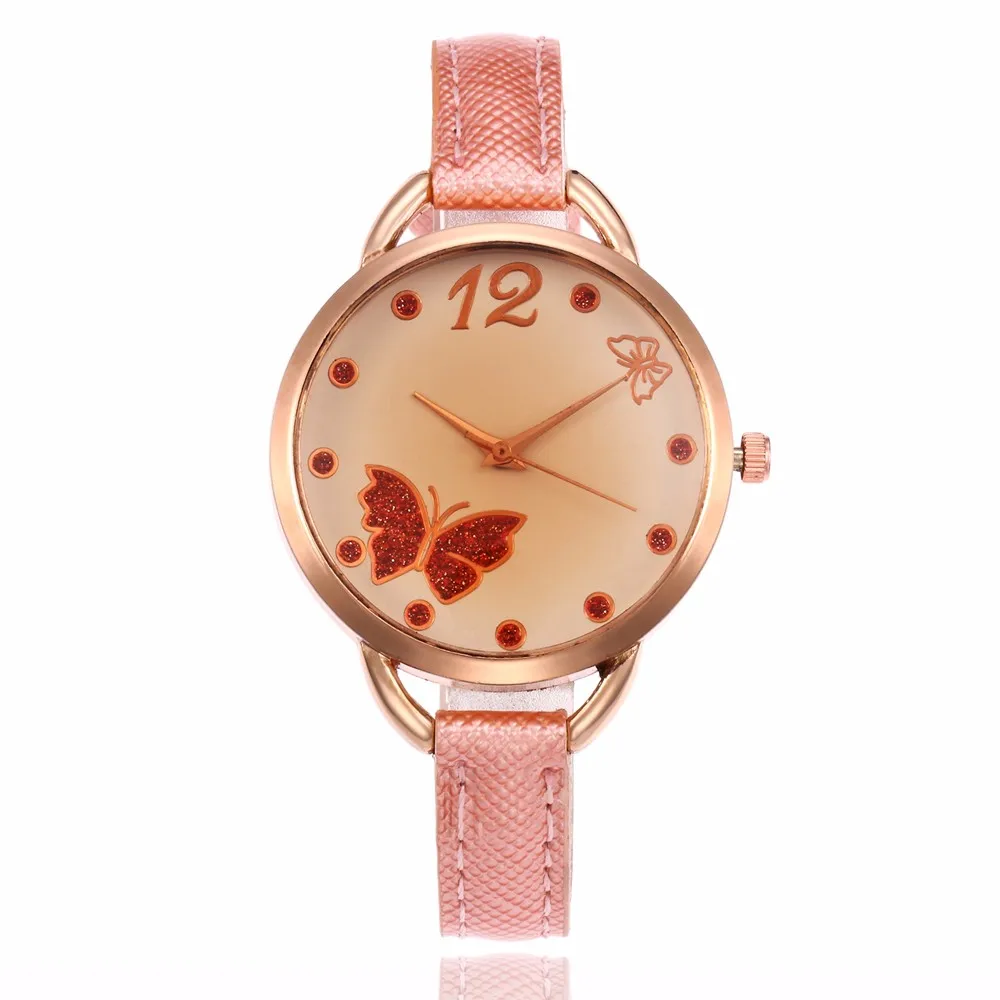 

New ladies small belt leather watch 2018 simple diamond scale twilight butterfly silver medal stainles steel dial quartz watch 5