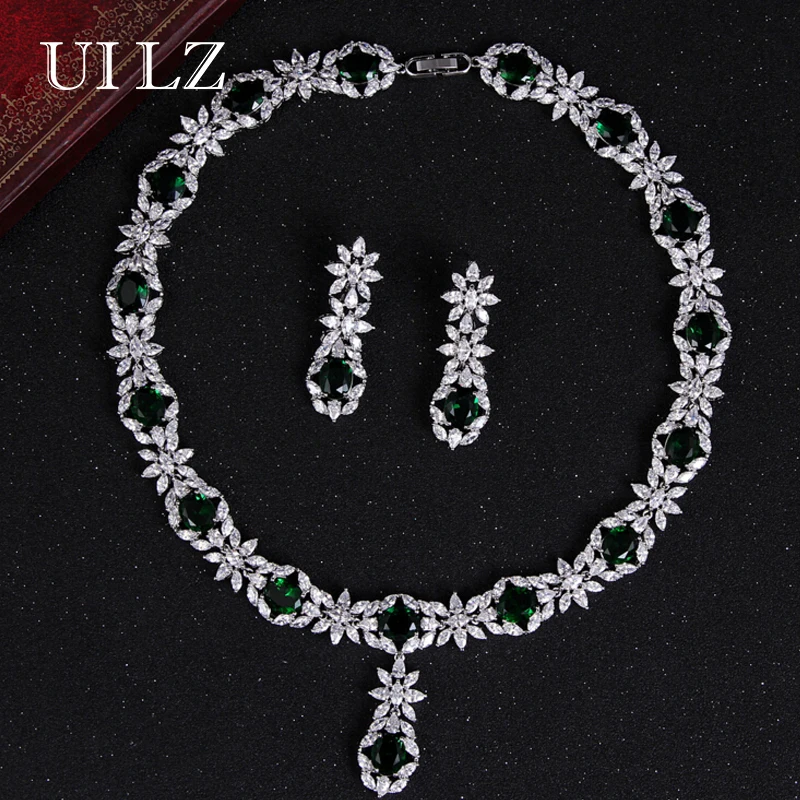 

UILZ Luxury High Quality Cubic Zircon Earrings and Neckace Jewelry Set for Women Wedding Dress Accessaries US2007