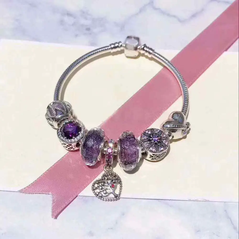 

925 Sterling Silver Original Copy 1:1 Fashionable Silver Charms Bracelet Bangle For Women's Crystal Beads Fit Bracelets Jewelry