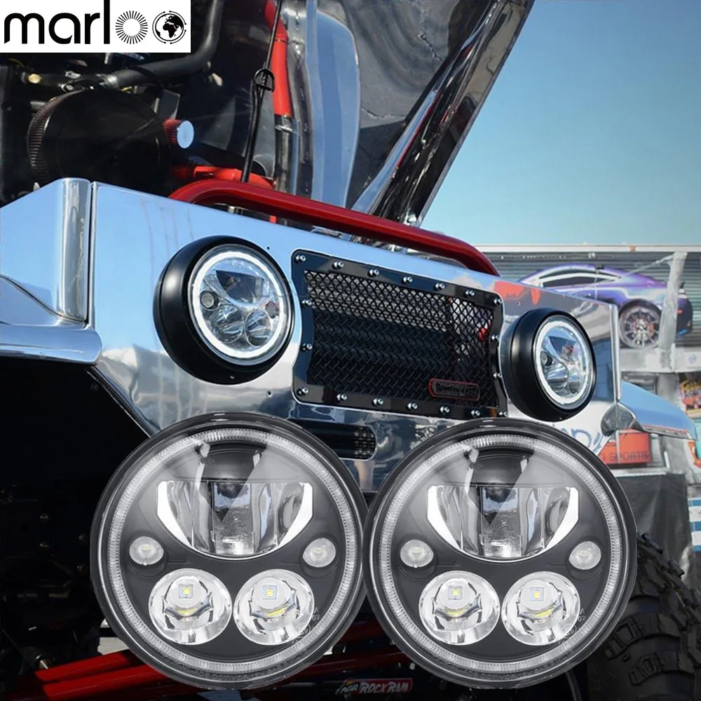 

Marloo 7" Round Vortex LED Headlight with Low High Halo Ring For Jeep Wrangler Land Rover Hummer