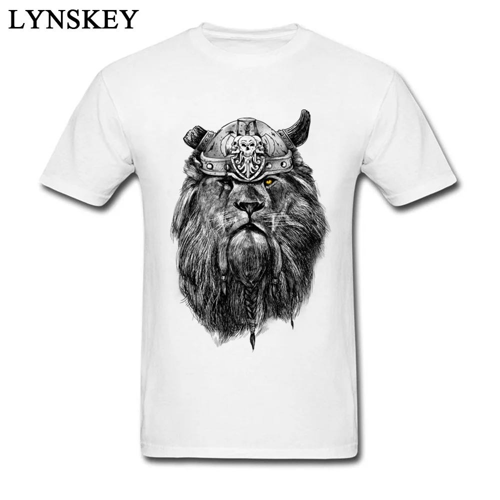 Cool Tops T Shirt for Men Funny Summer Autumn Crew Neck Cotton Fabric Short Sleeve T Shirts Printed 3D Printed Tee Shirts The eye of the Lion Viking white