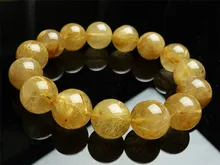 15mm Genuine Natural Gold Rutilated Quartz Bracelets For Women Men Stretch Crystal Round Bead Bracelet цена 15mm Genuine Natural Gold Rutilated Quartz Bracelets For Women Men Stretch Crystal Round Bead Bracelet цены онлайн