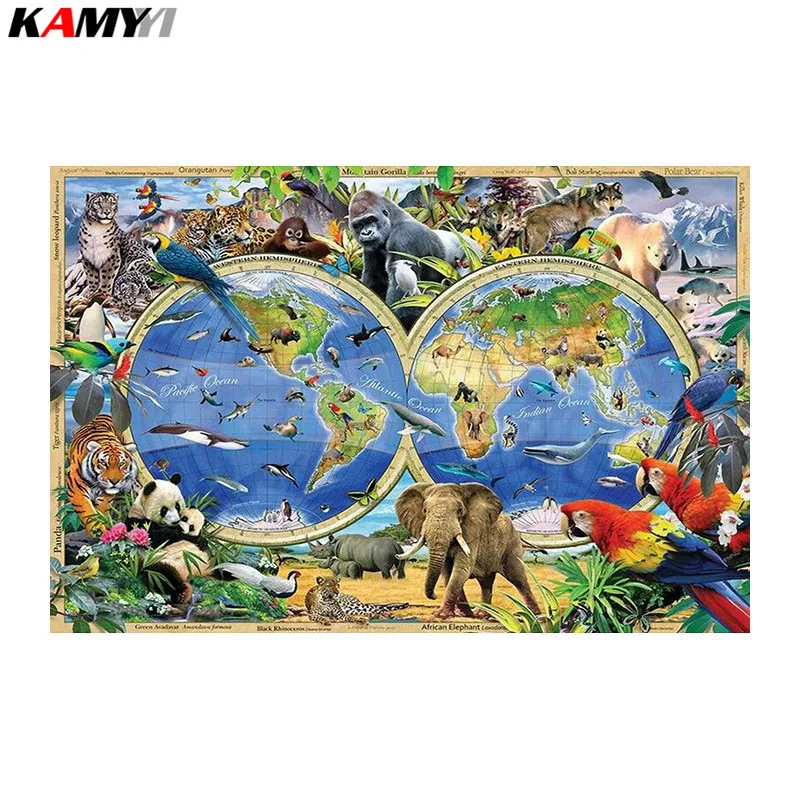 DIY 5D Diamond Mosaic Diamond Painting Cross Stitch Animals World Map Diamonds Embroidery Square Home Decor