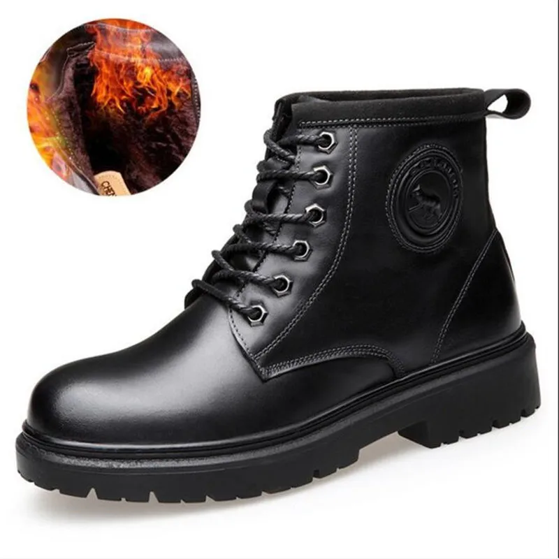 

ELGEER men's plus velvet high boots winter riding boots men's leather fashion casual men's large size casual 100% leather boots