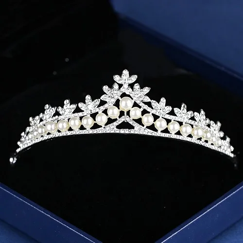 Жемчужная корона для девочки, ободки, Хрустальный цветок, принцесса, корона на голову, украшение невесты, аксессуары для волос - Окраска металла: Silver