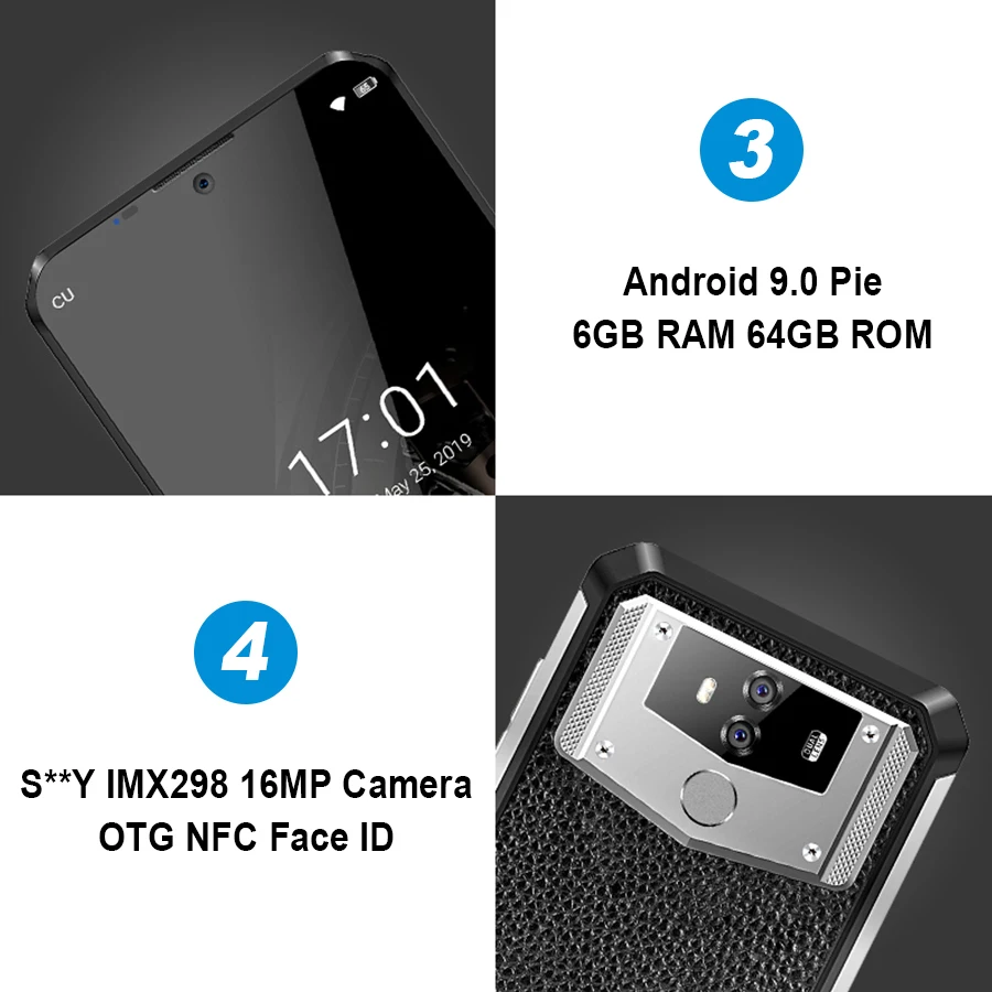 Смартфон OUKITEL K12 экран 6 3 дюйма WaterDrop FHD+ 1080х2340 на базе Android 9.0 16 Мп ГБ 64 сканер лица