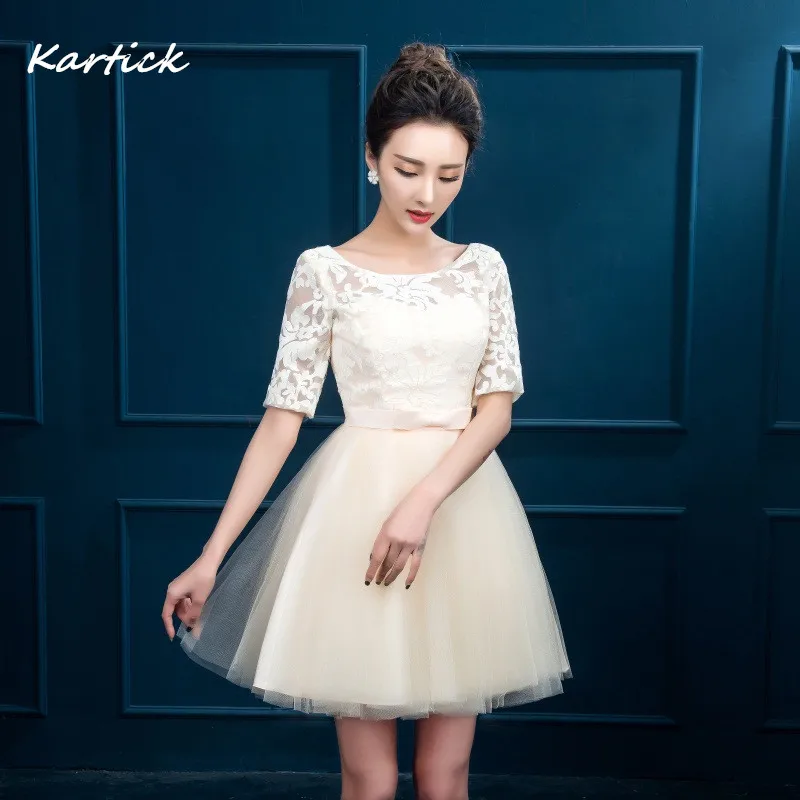 

New Short Evening Dresses with Half Sleeve Bride Gown Glamorous Backless Ball Prom Party Homecoming/Graduation Formal Dress