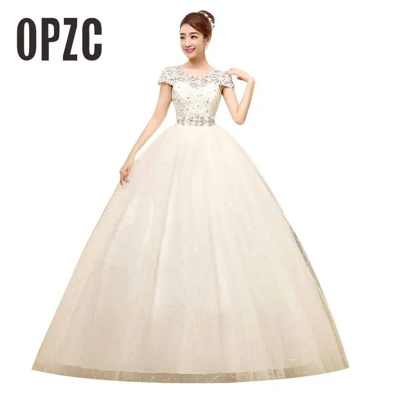 

2017 Cheap Spring and Summer Dresses Lace Cap Sleeve Crystal Sashes Wedding Dress Custom Size vestido de noiva Plue size