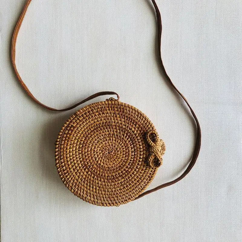 

Round Straw Bags for Women Designer Bowknot Rattan Woven Crossbody Bags Handmade Casual Bohemian Beach Bag Bolsos Mujer #912