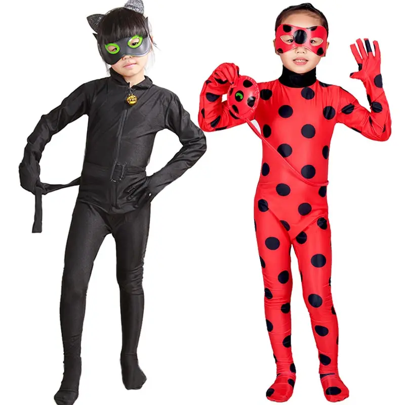 Lady Bug Costume New Ladybug Black Cat Noir Party Kids Adult Clothing