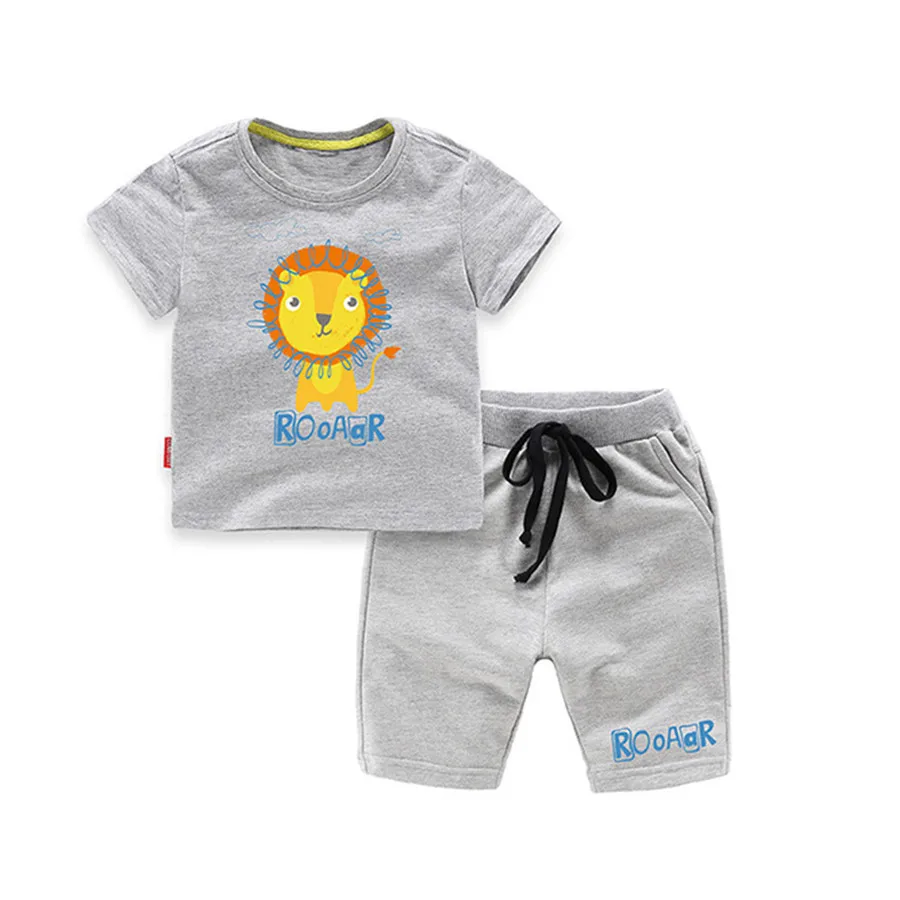 2018 New Summer Children Costume for Boys Girls Kids Clothes Set 2pcs T-shirt + Pants Tracksuit Little Lion Pattern Top | Детская одежда