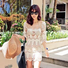 Новая модная ажурная пляжная одежда с сеткой, одежда для защиты от солнца, женская трикотажная блузка, бикини, женская сексуальная накидка jooyoo