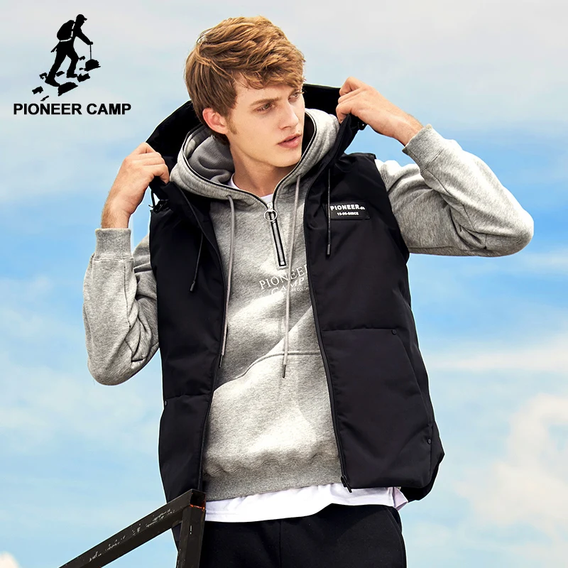 Мужской жилет Pioneer Camp с хлопковой подкладкой и капюшоном на молнии без рукавов
