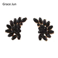 Бренд Grace Jun, новинка, винтажные серьги-клипсы в форме крыла с черными кристаллами, без пирсинга, для женщин, вечерние, свадебные, ушные клипсы, Рождественский подарок