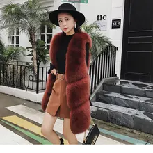 Пальто из натурального Лисьего меха Женская длинная секция зимняя новая шуба женская тонкая Мода натуральный мех