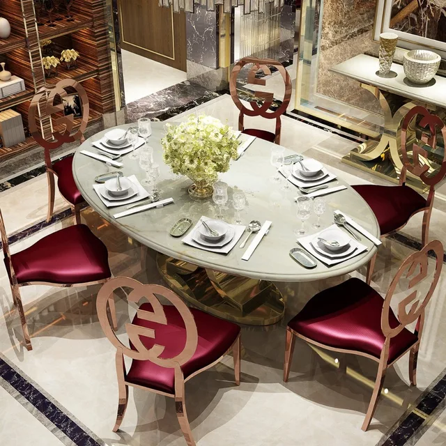 Special Price Rama Dymasty stainless steel Dining Room Set Home Furniture minimalist modern marble dining table and chairs Special Price Rama Dymasty stainless steel Dining Room Set Home Furniture minimalist modern marble dining table and chairs