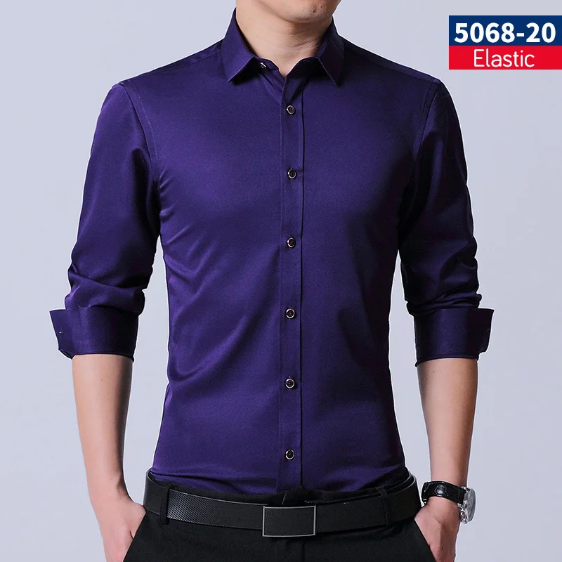LANG, мужская рубашка G, Мужская одежда, бренд, Мужская облегающая однотонная черная Модная Повседневная рубашка с длинным рукавом, элегантные клетчатые рубашки - Цвет: 5068-20