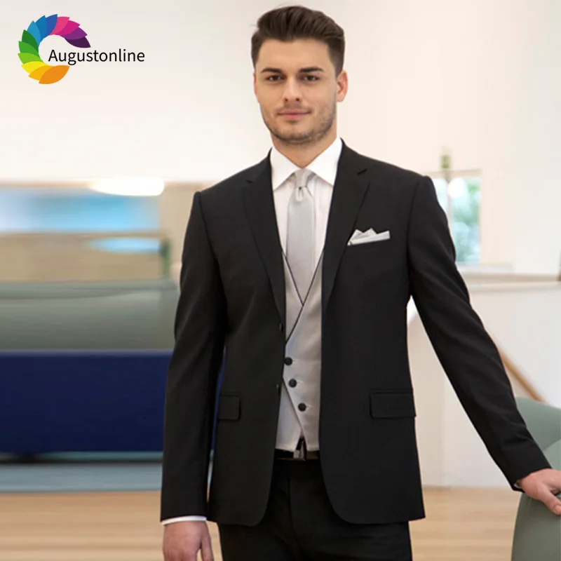 Black Men Suits For Wedding Business Bridegroom Groom Wear Prom Slim Fit Formal Blazer Custom Tuxedos Best Man Jacket+Pants+Vest men suits 2020 wedding tuxedo bridegroom groom wear slim fit man blazer custom tuxedo costume homme jacket pants vest