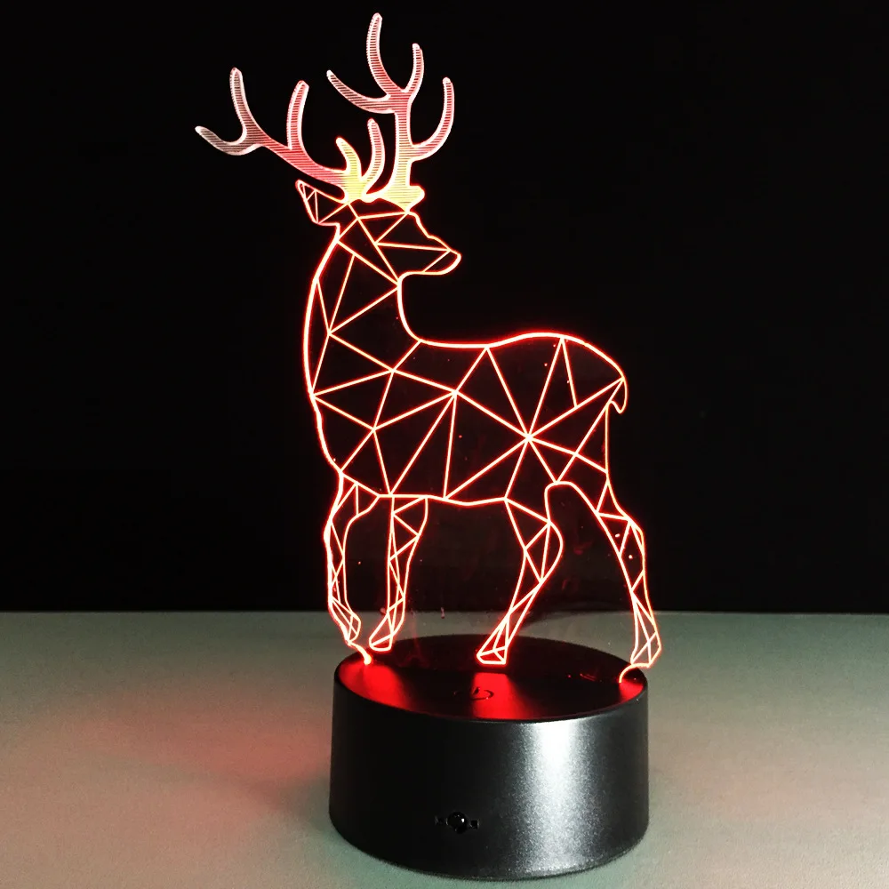 Новинка 2019 3D визуальная светодиодная Ночная лампа в форме оленя USB настольная