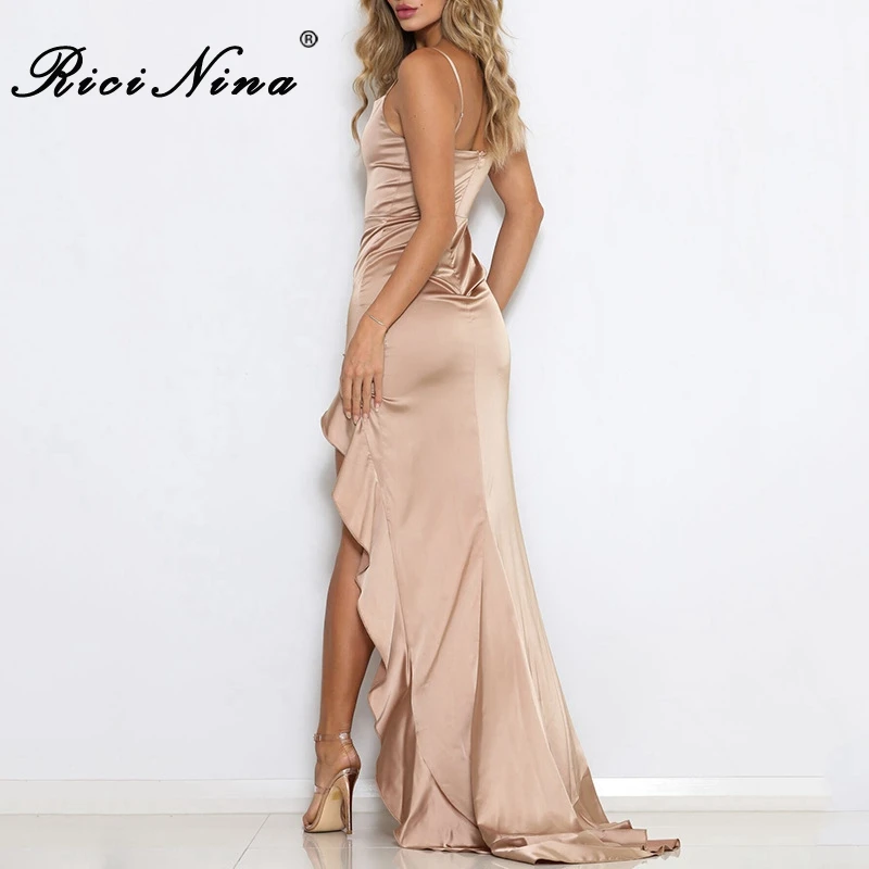 RICININA New Dress Women Spaghetti Strap Backless Sexy Bodycon Dress Ladies Summer Party Asymmetrical Slit Dresses Vestidos