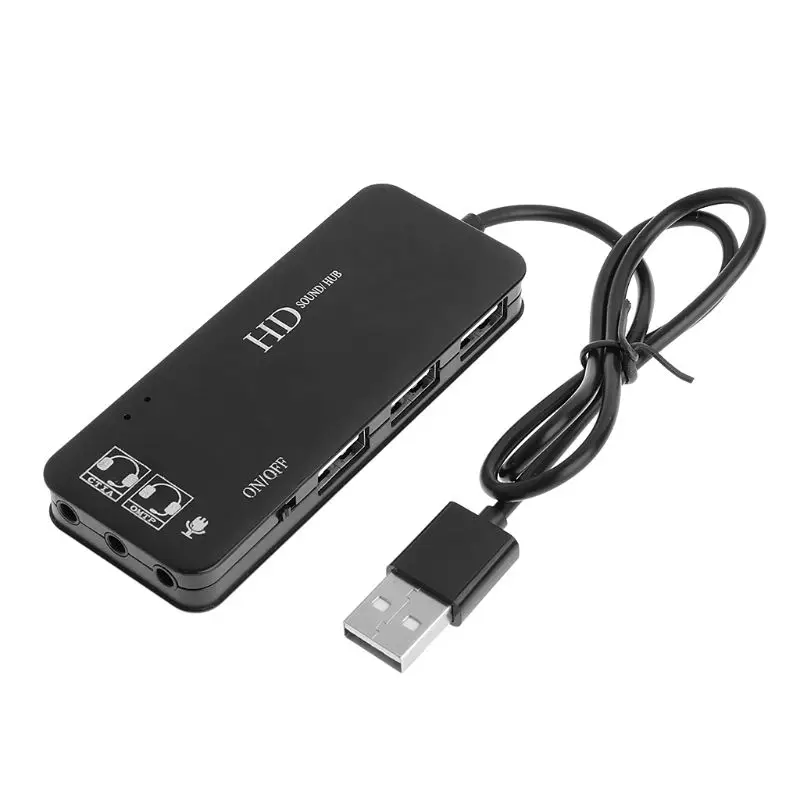 

USB 2.0 3-Port Hub Headphone Mic Stereo Audio 7.1CH Sound Card Adapter Cable